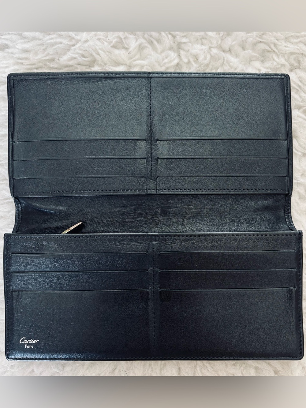 Cartier 2C Embossed Logo Vintage Black Leather Long Wallet